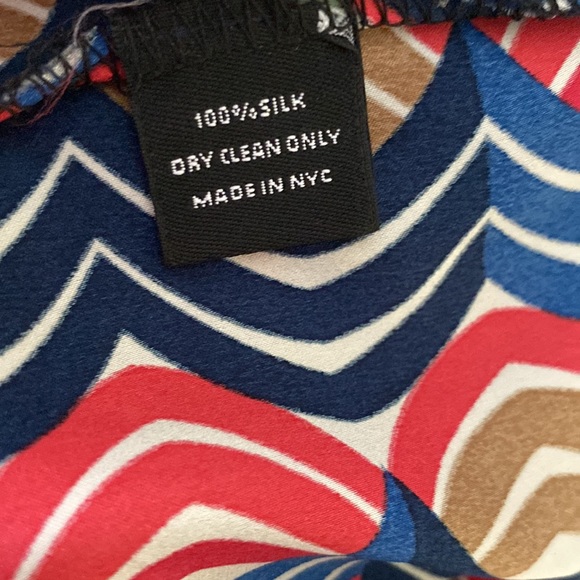 Alice & Trixie Silk Tan Blue Red Geometric Print Tunic Column Dress - M - Picture 9 of 9